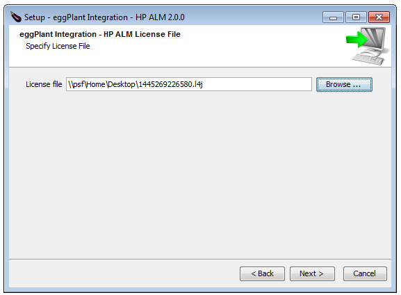 Eggplant Integrations for HP ALM Specify License File panel