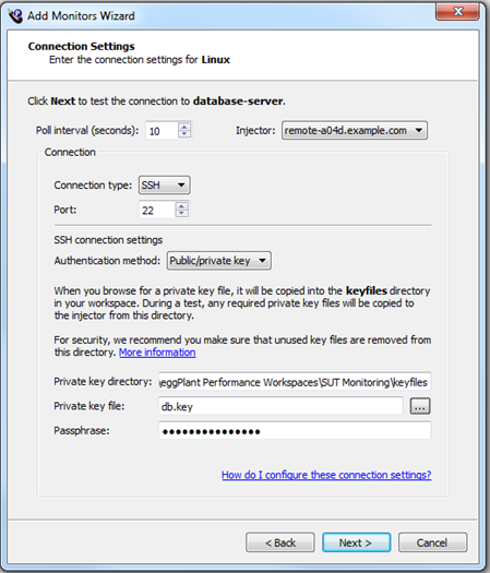 Monitoring connection settings for Linux in Eggplant Performance
