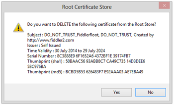 Delete root certificate dialog box