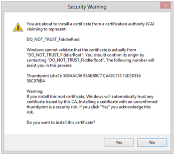 Proxy recorder install certificate dialog box