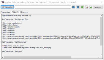 Proxy recorder requests log window