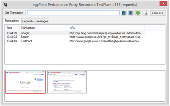 Proxy recorder Transactions tab