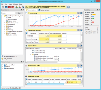 The Eggplant Performance Test Controller UI with a test running