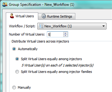 Virtual Users tab on the Group Specification dialog box