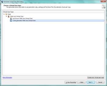 Choose Virtual User Type panel in the Generate Script from Recording wizard