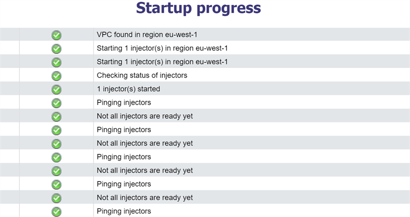 After the test definition is created, the progress of the test is shown, which may take a few minutes.