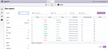 Run Report Insights page showing all versions (Click image to view larger)