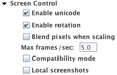 The Screen Control section of the Android Gateway Setttings sidebar