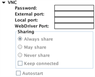 The VNC section of the Android Gateway Settings sidebar