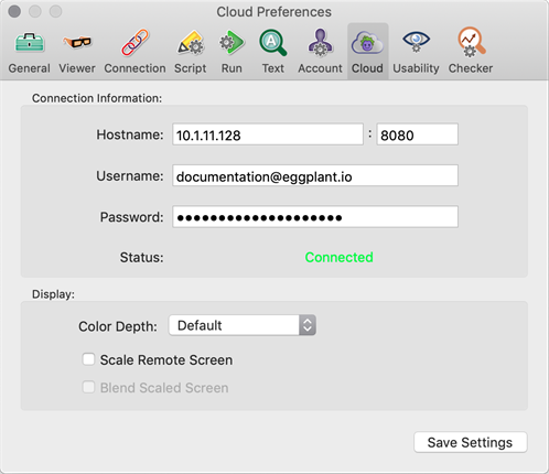 Eggplant Automation Cloud Preferences panel in Eggplant Functional