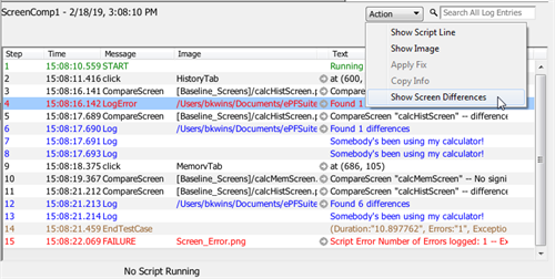 Opening the Compare Screen panel from script results in Eggplant Functional