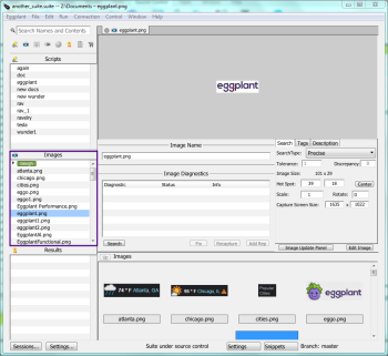 The Images pane in the Eggplant Functional Suite window