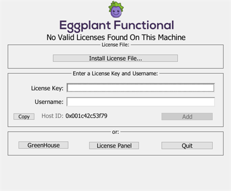 The licensing splash screen in Eggplant Functional