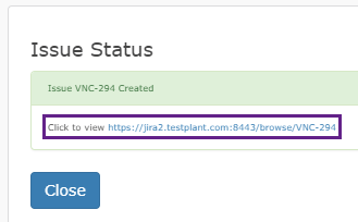 Submission complete message when creating a Jira issue