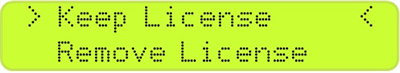 The Factory Reset option on the eggPlant Network LCD panel lets you keep or remove the license