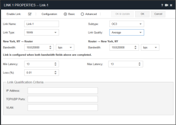 Link properties screen in Eggplant Network