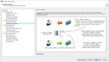 Select a Rule Type page with the Data List Correlation Rule selected in the Rules Generation Wizard