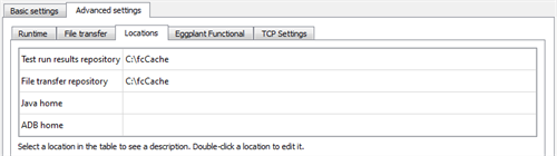 The Locations tab of Advanced settings for the Create an Injector Family wizard in Eggplant Performance Studio