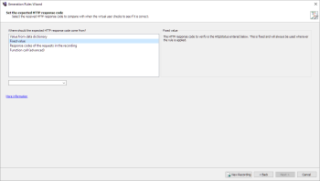 The Set expected HTTP response code page for a Verify HTTP Response Status Code Generation rule