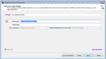 The Generate Script from Recording wizard in Eggplant Performance