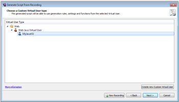 The Choose a Custom Virtual User type panel in the Generate Script from Recording Wizard in [General.EpP%] [General.Studio%]