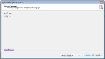 Choose a language panel in the Generate Script from Recording wizard in [General.EpP%] [General.Studio%]