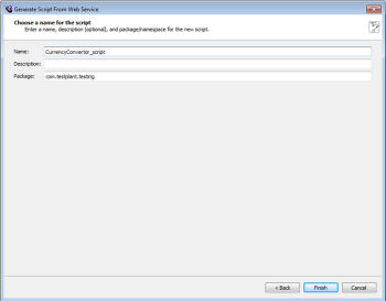 Choose a name for the script panel from the Generate Script from Web Service wizard
