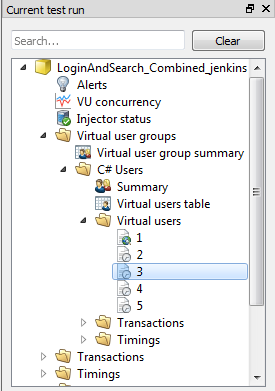 The Current test run metrics tree in eggPlant Performance Test Controller