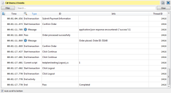 A VU event log in eggPlant Performance Test Controller