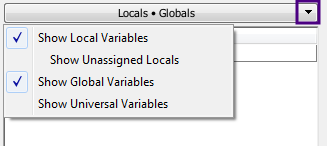 Show Variable Types menu for the Variable Watcher on the Run window