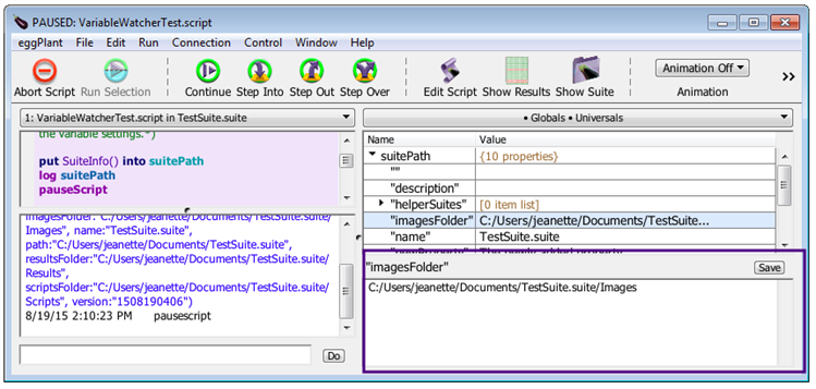 Variable Watcher with large edit pane in the Run window