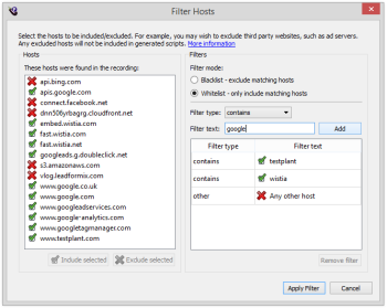 Filter hosts window