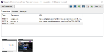 Proxy recorder Transactions tab