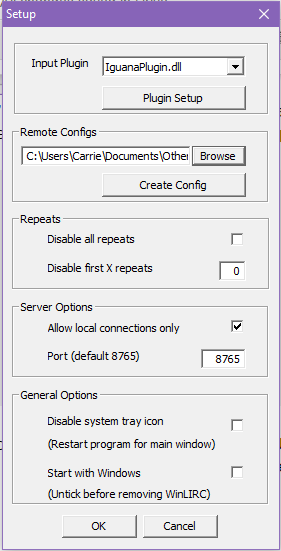 Setup panel