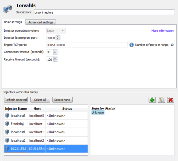 Configure static injectors screen