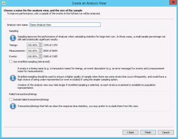 The Choose a name, and sample size of the sample panel in the Create an analysis view window