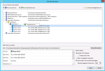 Import a test run into Analyzer using the Test Run Browser