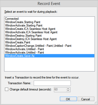 Citrix Recorder event list in Eggplant Performance