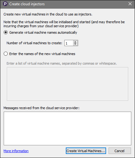 Create cloud injectors dialog window in Eggplant Performance Studio