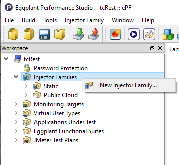 Workspace tree showing injector families