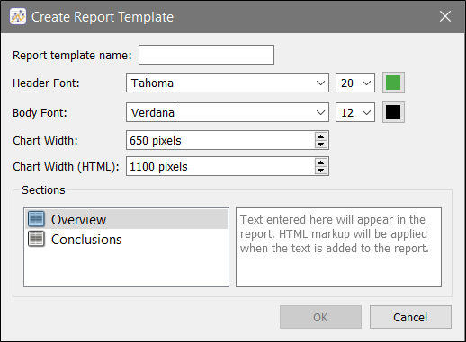 The Create Report Template dialog box in Eggplant Performance Analyzer