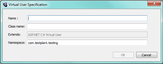 The ASP.NET Virtual User Specification dialog box
