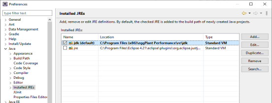 Check Installed JREs in Eclipse