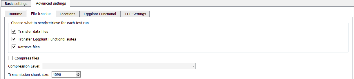 The File Transfer tab of Advanced settings for the Create an Injector Family wizard in Eggplant Performance Studio