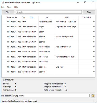 The Event Log Viewer, with events listed