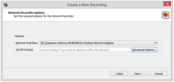 Eggplant network recorder options dialog window