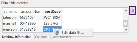 Editing data table contents in Eggplant Performance Studio