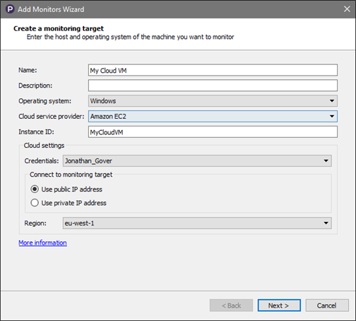 Monitoring target cloud setup in Eggplant Performance