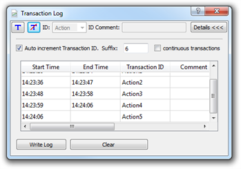 Transaction log for incremented transactions