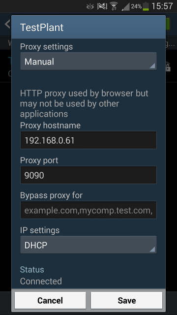 Enter IP address and port for manual proxy configuration on your Android device